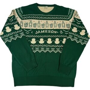 Jameson Ugly Christmas Sweater Green Irish Whisky Fair Isle Knit Size XLHoliday